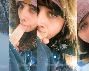 RISKY PUBLIC SNOWJOB - Outdoor DT Facefuck While Snowing in 10º F on the Trails - COLD, BUT FUN!!!